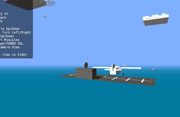 A flight deck ship is depicted in a virtual environment with an aircraft on it.