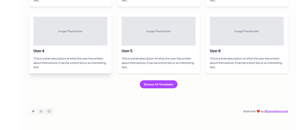 The image displays a user interface layout featuring user profiles with placeholders for images and descriptions.