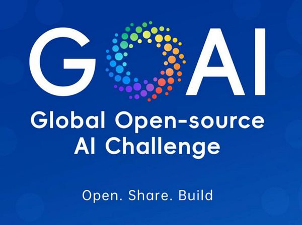 A promotional poster for the Global Open-Source AI Challenge featuring prize details and entry instructions.