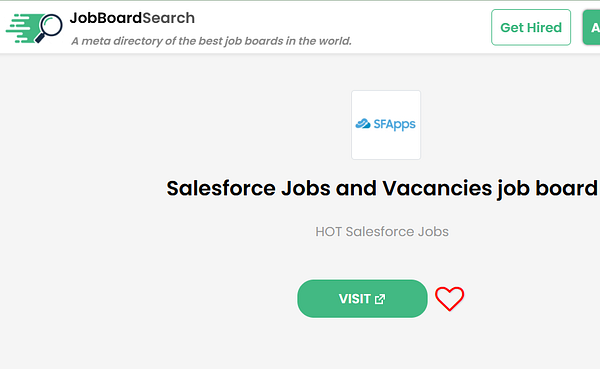 The image displays a job board listing for Salesforce jobs.