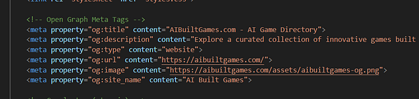 The image displays a code snippet for Open Graph meta tags.