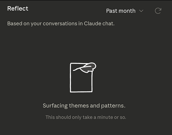 Screenshot of the Claude Reflect AI platform interface showing a chat session with Claude answering user questions and UI elements for conversation management.