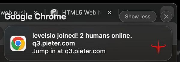Screenshot of a web browser's developer tools console showing error messages related to web push notifications failing on q3.pieter.com.
