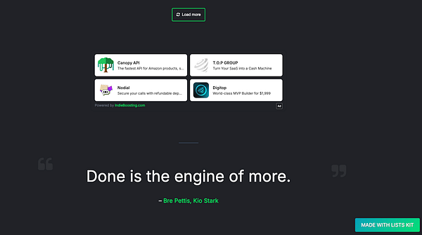 The image displays a webpage featuring ads from IndieBoosting.com along with a motivational quote.