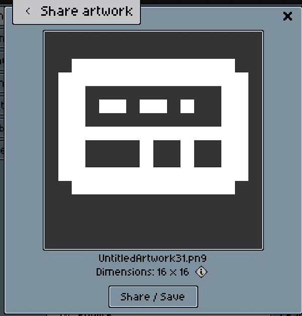 A pixel art sharing interface displaying a simple artwork.