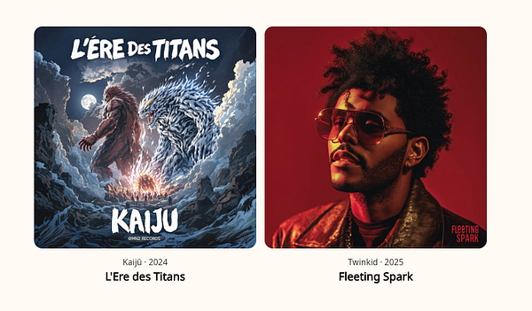 The image features two album covers side by side, showcasing upcoming music releases.
