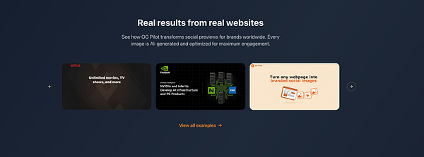 The image features a carousel showcasing AI-generated social media previews from various brands.