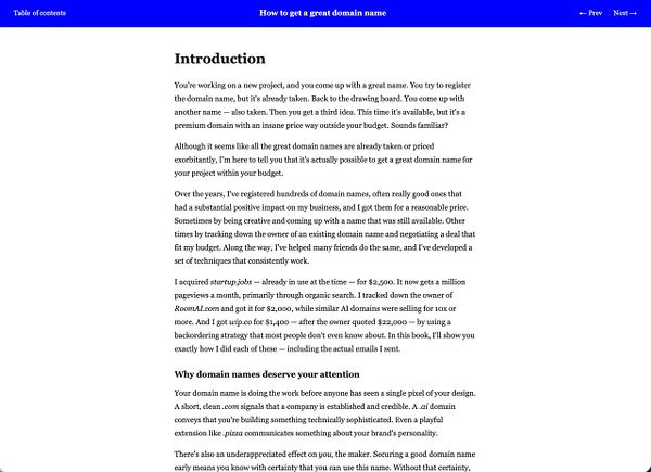 Webpage layout displaying the book "Domain-Driven Design" including book cover, details, table of contents, and navigation menu.