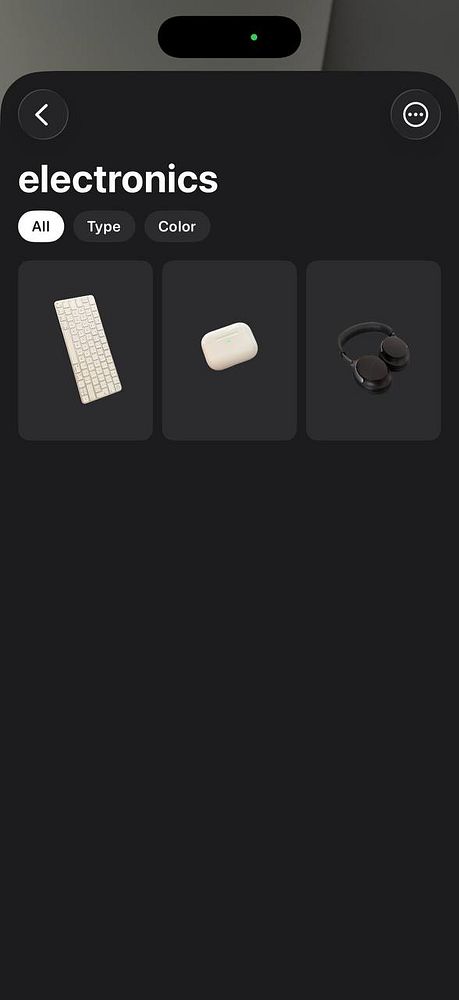 Screenshot of Vibe app prototype showing collection interface with item groups and a detailed preview of an item.