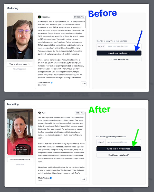 The image compares two versions of a call-to-action button in a marketing context.