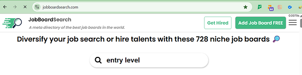 Screenshot of a job board search webpage displaying various job listings with an advanced search interface.