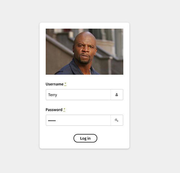 The image displays a customized admin login panel featuring a photo of a man above the input fields.