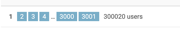 A user interface displaying a user count of 300,020 with pagination controls.
