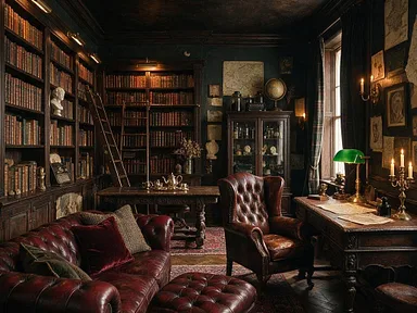 A room in the Dark Academia style