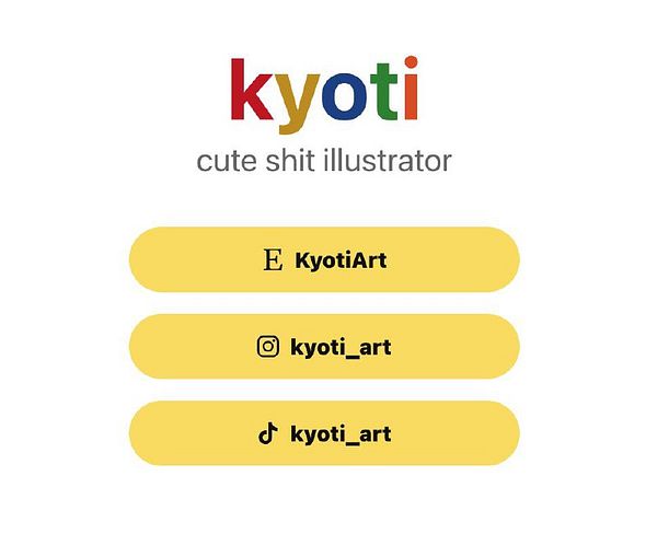 The image features a promotional graphic for an illustrator named Kyoti, showcasing social media links.
