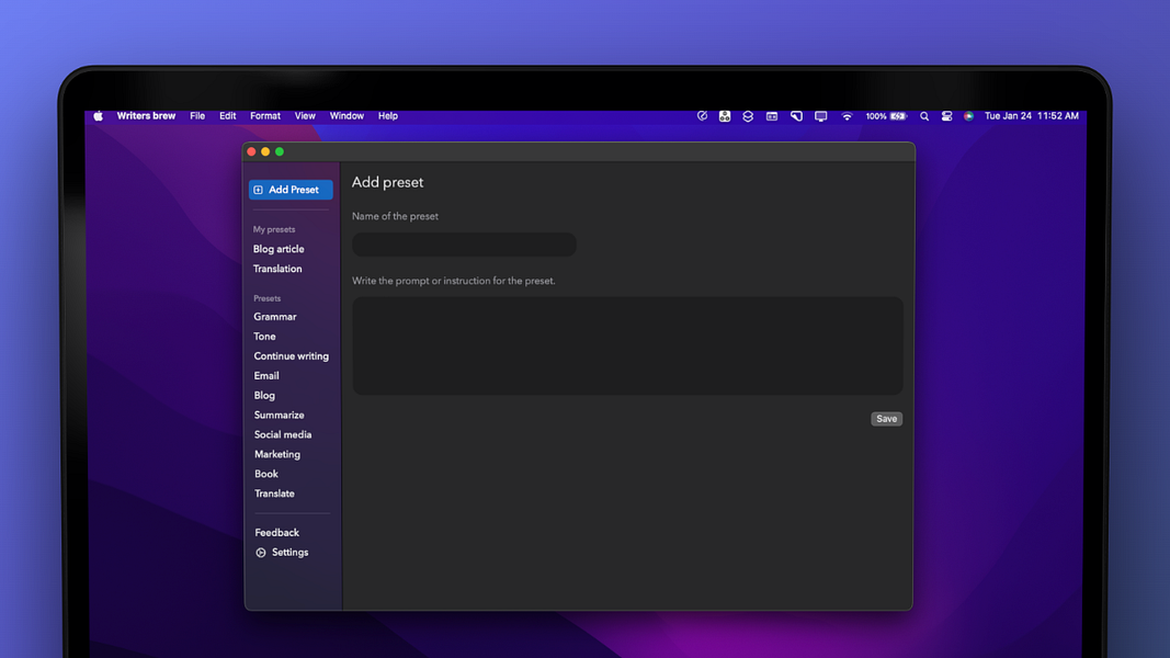 Writers brew AI for macOS