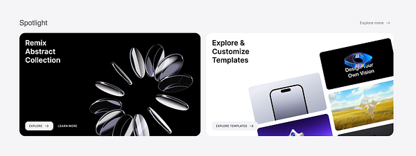 The image features a digital interface showcasing two sections for a design platform's spotlight feature.