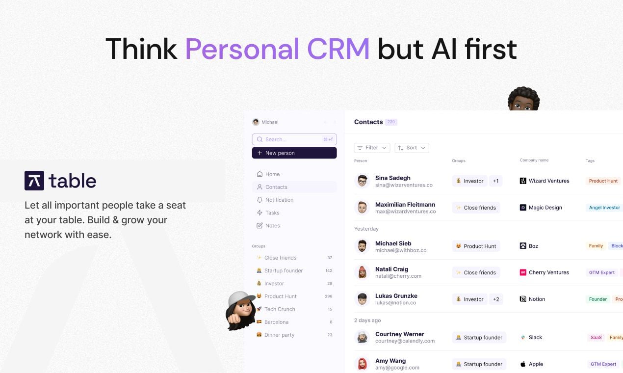 table: Think personal CRM but AI first