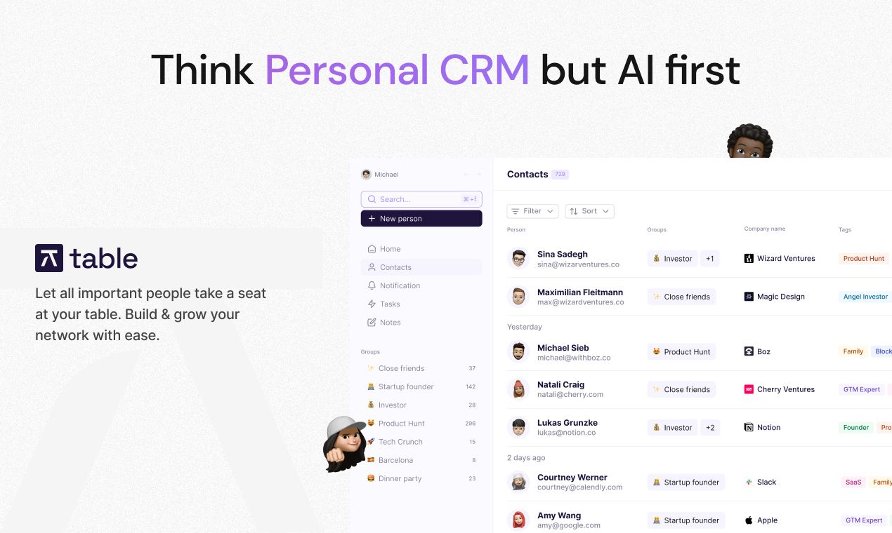 table: Think personal CRM but AI first | BetaList