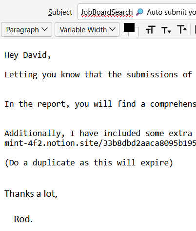 Screenshot of an email containing a directory submissions report.