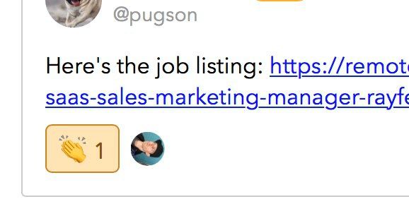The image shows a social media post with an upvote interaction element and a job listing link.
