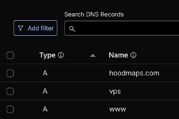 Screenshot of a terminal showing a command-line interface related to changing IP address configurations for hoodmaps.com.