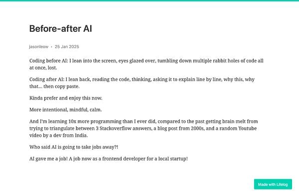 A blog post reflecting on the impact of AI on coding practices.