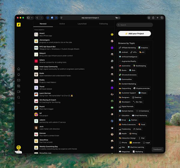 Screenshot of a project list featuring a denser layout with multiple projects and their details.
