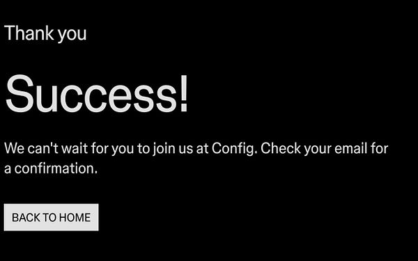 Screenshot of a configuration registration page with a simple form and a navigation header.