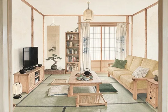 A Japanese living room in the Tatami and Ink palette