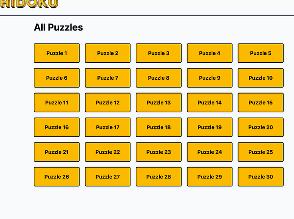 A grid layout displaying a list of Hidoku puzzles.
