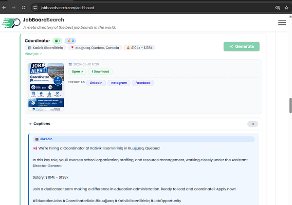 Dashboard displaying domain performance statistics with charts and metrics for a job platform.
