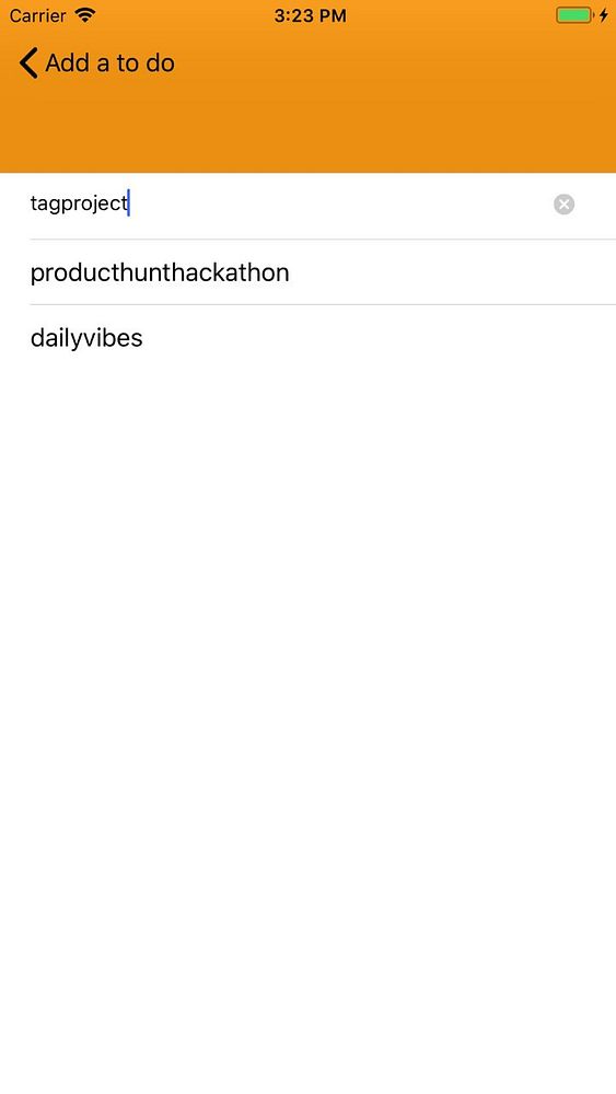 The image shows a mobile interface for adding a to-do item with a tagging feature in use.