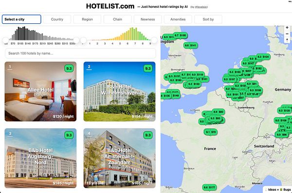 Screenshot of a Hotel List feature navigation with filters for hotel types and star ratings, showing an interactive UI design.