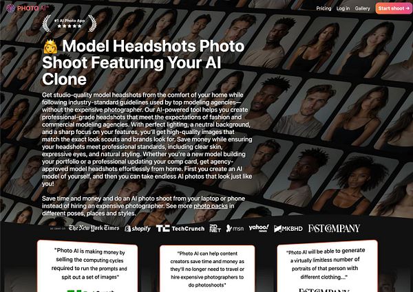 The image promotes a service for creating AI-generated model headshots.