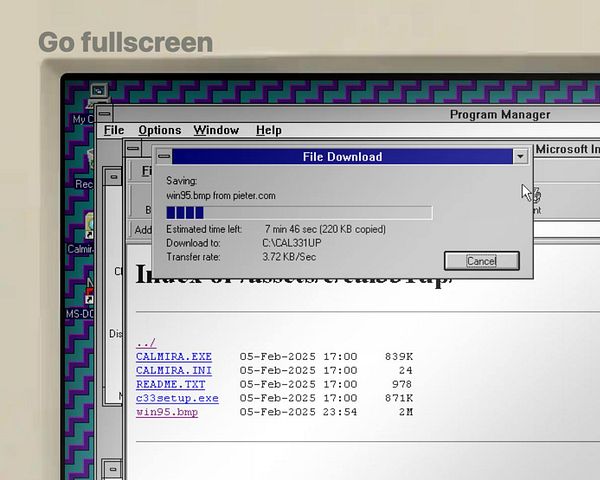 A Windows 95 interface displaying a file download progress for a BMP wallpaper.