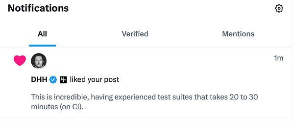 A notification from Twitter indicating that DHH liked a post.