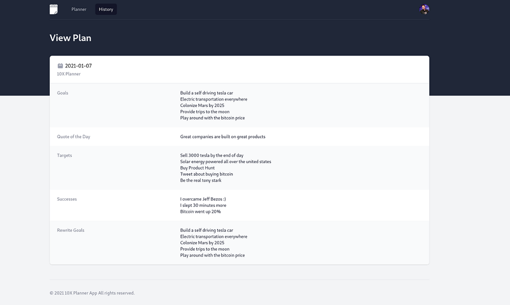 10X Planner App
