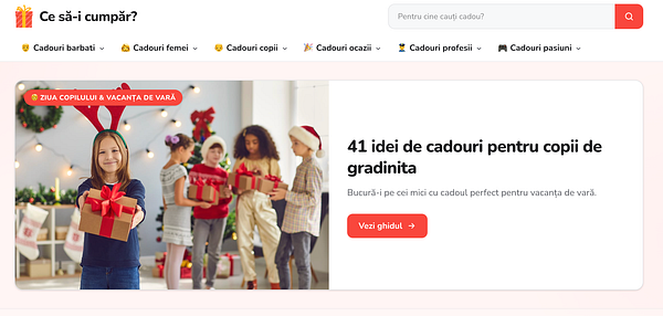 A screenshot of a blog-style website featuring multiple gift guide posts with images and titles.