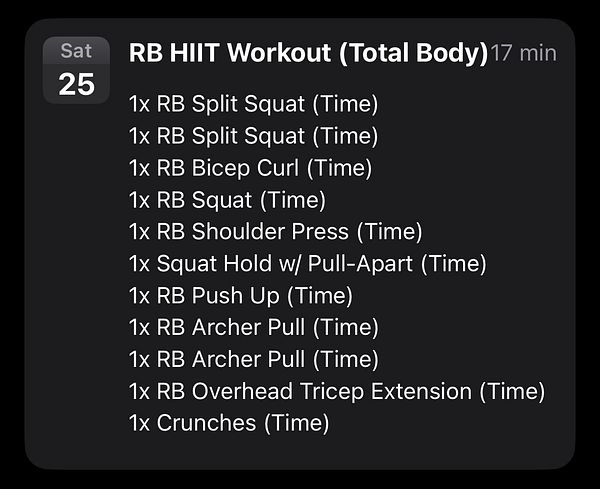 A workout plan for a total body HIIT session is displayed.
