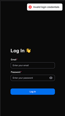 A login page interface displaying an error message for invalid credentials.