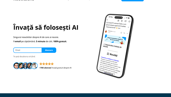 A smartphone mockup displaying a newsletter subscription interface focused on AI education.