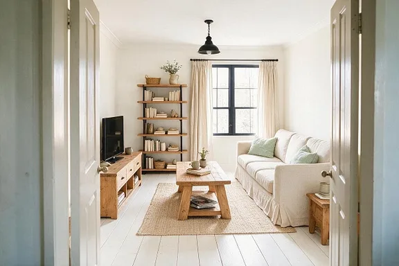 A Farmhouse living room in the White and Iron palette