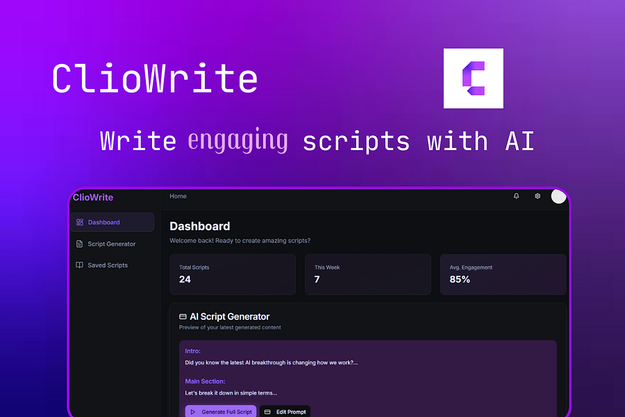 ClioWrite: Research and write engaging scripts with AI, | BetaList