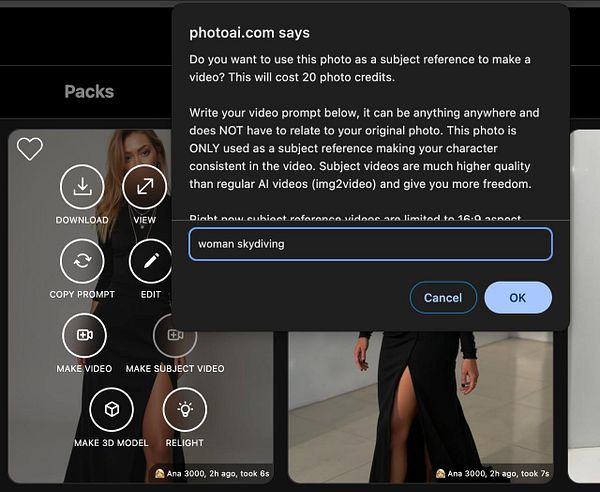 The image displays a user interface for creating a subject reference video using a photo.