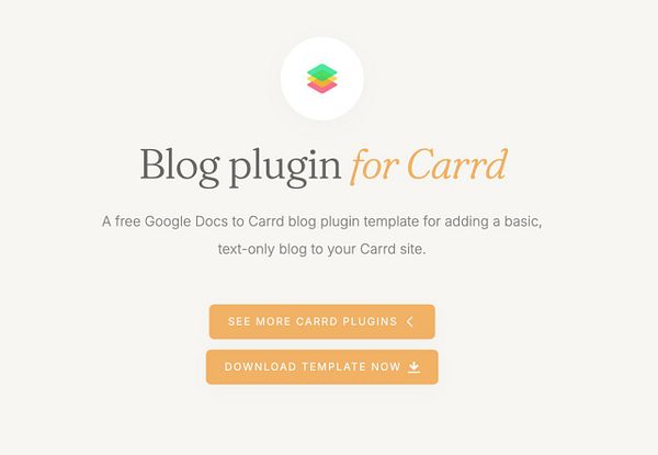 Promotional image for a Google Docs to Carrd blog plugin.