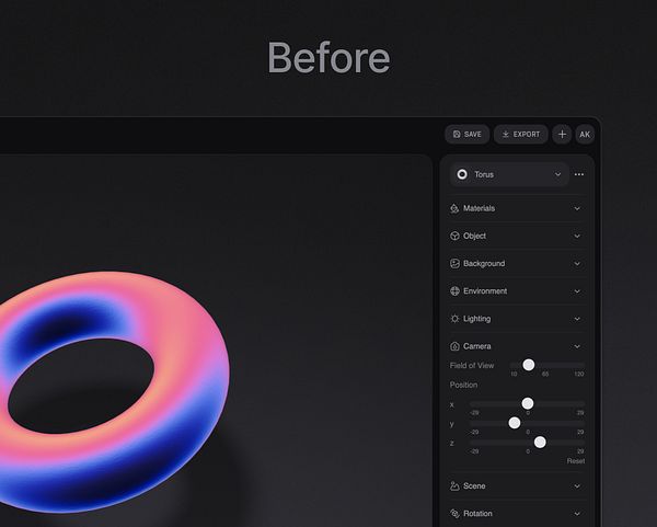 The image displays a 3D rendering interface with a torus shape and a settings panel for adjusting various parameters.
