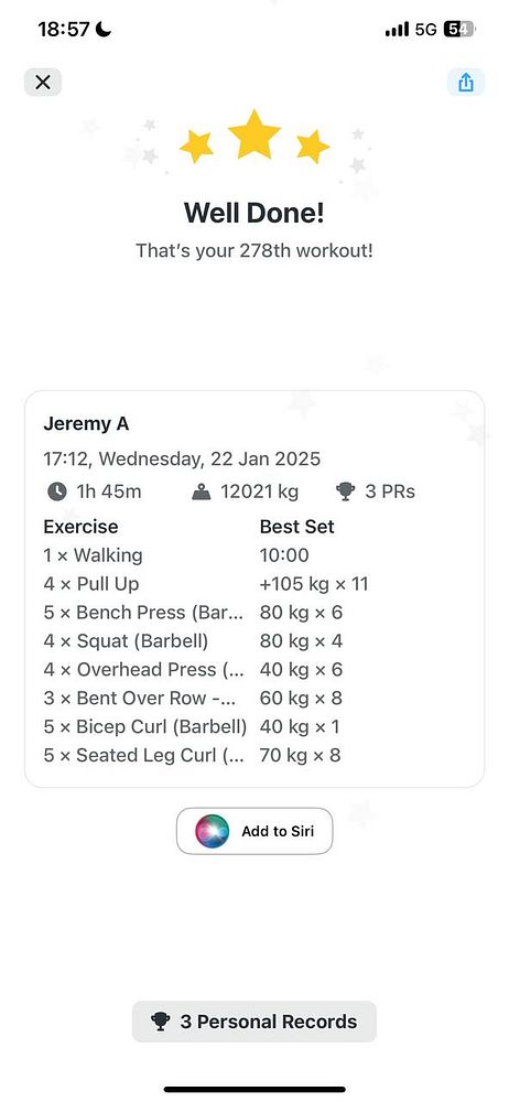 A fitness tracking interface displaying workout details and achievements.