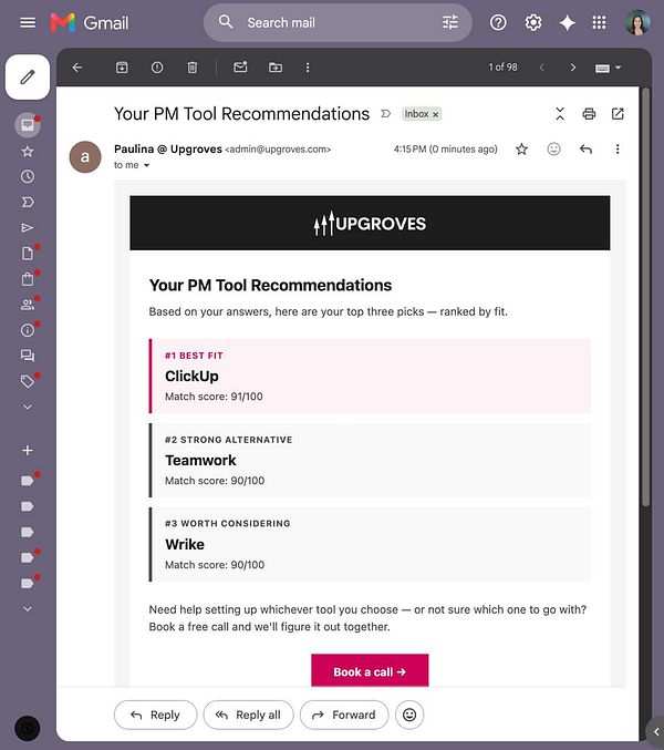 Screenshot of the EmailJS dashboard showing the 'Email Services' setup, including a Gmail integration and various navigation options.