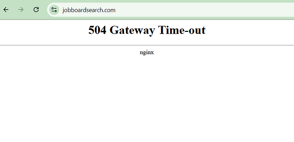 A web browser displaying a 504 Gateway Time-out error page.